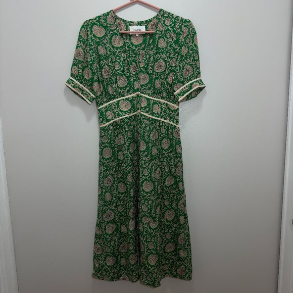 ba&sh Green and Cream Midi Dress - Picture 1 of 4